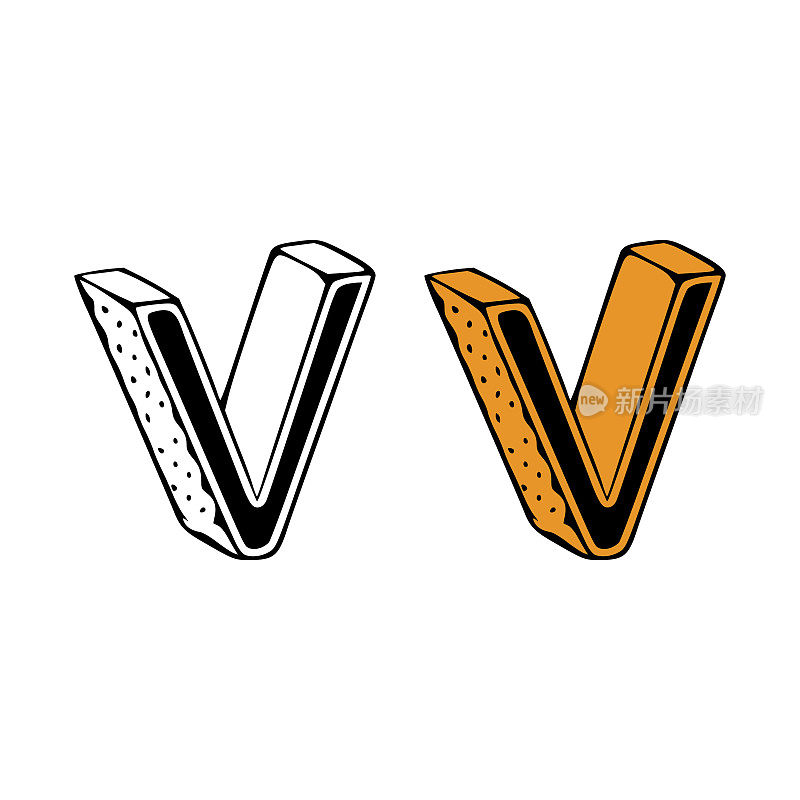 Isometric letter v doodle vector illustration on white background. Letters clip art.